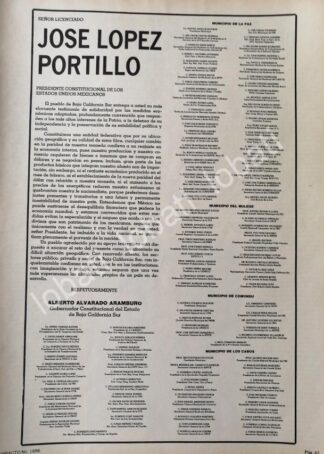 CARTEL ANTIGUO ORIGINAL DE CARTA DE BAJA CALIFORNIA SUR A LOPEZ PORTILLO 1982 /N86