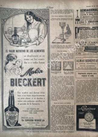 CARTEL ANTIGUO ORIGINAL DE CERVEZA BIECKERT Y OTRAS PUBLICIDADES 1926