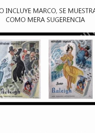 CARTEL ANTIGUO ORIGINAL DE 2 AFICHES CIGARROS RALEIGH DIBUJO: GARCIA CABRAL
