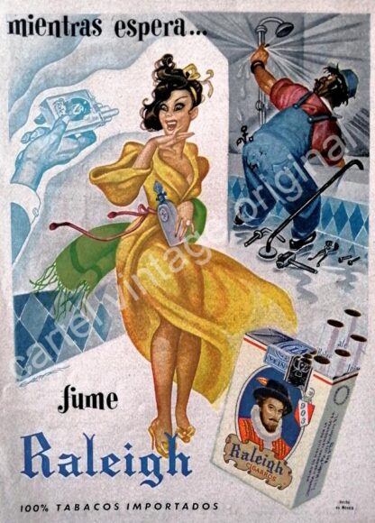 CARTEL ANTIGUO ORIGINAL DE 2 AFICHES CIGARROS RALEIGH DIBUJO: GARCIA CABRAL - Image 3