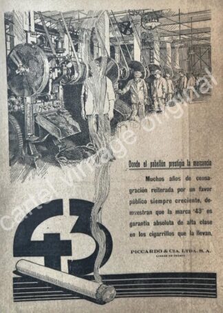 CARTEL ANTIGUO ORIGINAL DE CIGARROS 43. PICCARDO & CIA. 1927 /5