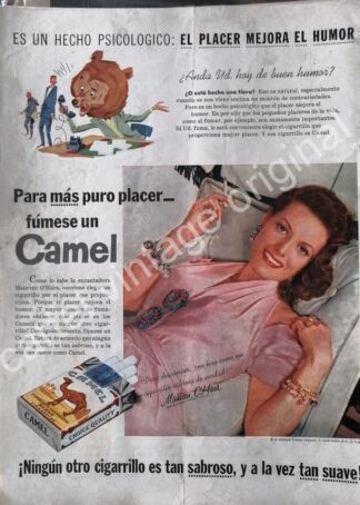 CARTEL ANTIGUO ORIGINAL DE MAUREEN O`HARA Y CIGARROS CAMEL 1954