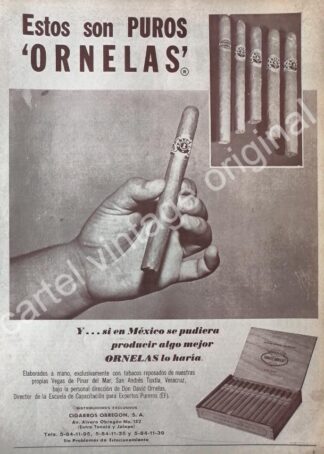 CARTEL ANTIGUO ORIGINAL DE CIGARROS PUROS ORNELAS 1960s CIGARROS OBREGON /3
