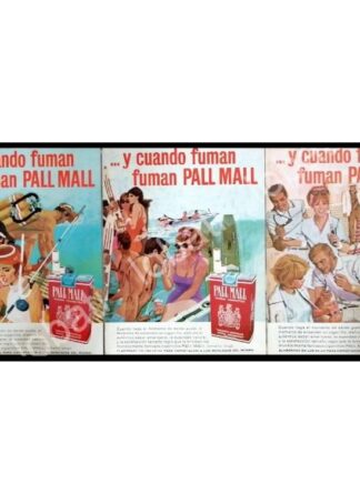 CARTEL ANTIGUO ORIGINAL DE SET DE 3 AFICHES CIGARROS PALL MALL 1964 /T227