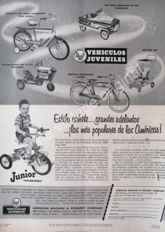CARTEL ANTIGUO ORIGINAL DE TRICICLOS Y BICICLETAS AMERICAN MACHINE 1956