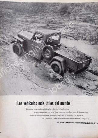 CARTEL ANTIGUO ORIGINAL DE AUTOS CAMIONETA PICKUP WILLYS 1955