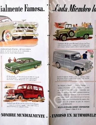CARTEL ANTIGUO ORIGINAL DE AUTOS Y CAMIONETAS WILLYS 1953 TODOS SUS MODELOS
