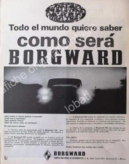 CARTEL ANTIGUO ORIGINAL DE 3 AFICHES AUTOS BORGWARD PRECAMPAÑA 1967, MONTERREY, RARO - Image 2