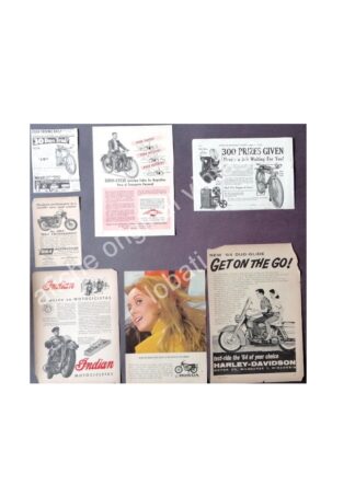 CARTEL ANTIGUO ORIGINAL DE SET DE 7 AFICHES DE MOTOCICLETAS 1940s-50s