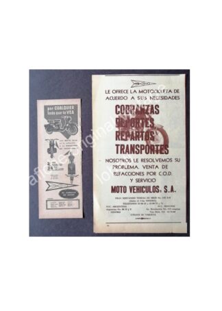 CARTEL ANTIGUO ORIGINAL DE SET DE 2 AFICHES MOTOCICLETAS ISLO 1960s