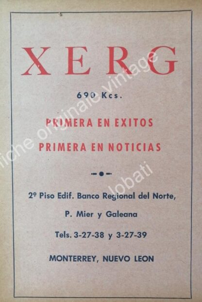 CARTEL ANTIGUO ORIGINAL DE SET DE 3. RADIO DIFUSORAS DE MONTERREY .1940s-60s - Image 3