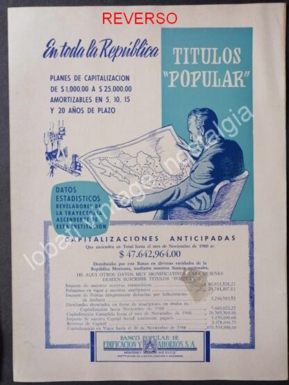 CARTEL ANTIGUO ORIGINAL DE 2 AFICHES, BANCO POLULAR MONTERREY 1950s AMBOS LADOS - Image 4