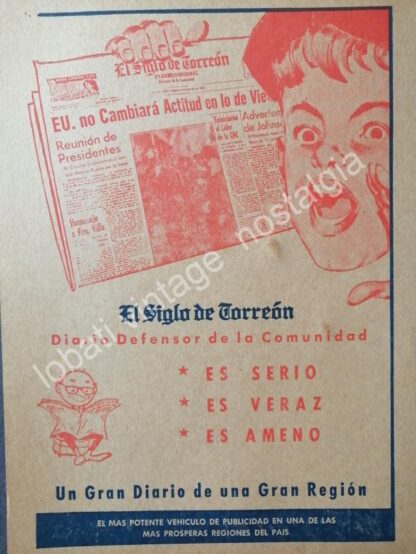 CARTEL ANTIGUO ORIGINAL DE SET DE 3 AFICHES PERIODICO EL SIGLO DE TORREON 1960s - Image 2