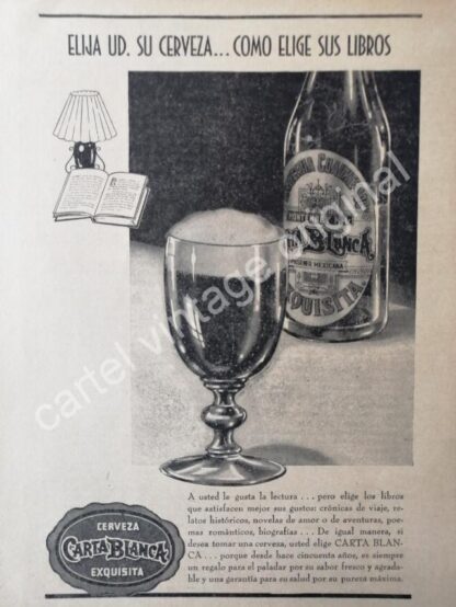 CARTEL ANTIGUO ORIGINAL DE CERVEZA CARTA BLANCA 1942 MONTERREY