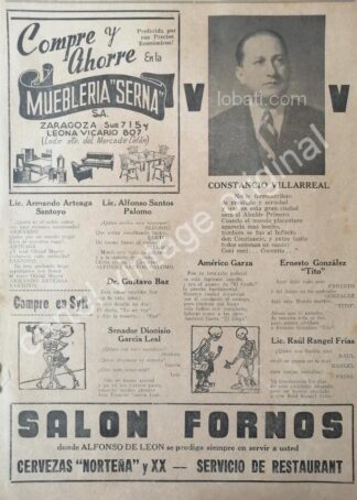 CARTEL ANTIGUO ORIGINAL DE CONSTANCIO VILLARREAL Y OTRAS NOTAS 1942