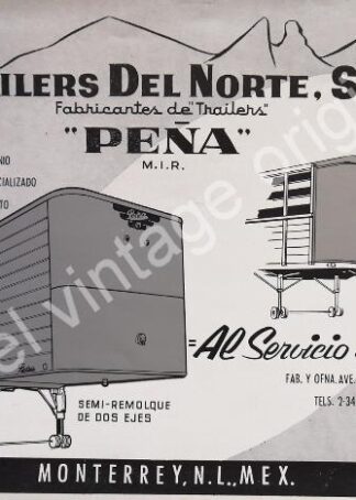 CARTEL ANTIGUO ORIGINAL DE TRAILERS DEL NORTE S.A 1958. MONTERREY