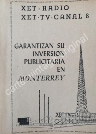 CARTEL ANTIGUO ORIGINAL DE ESTACION DE RADIO XET Y XET-TV MONTERREY 1959