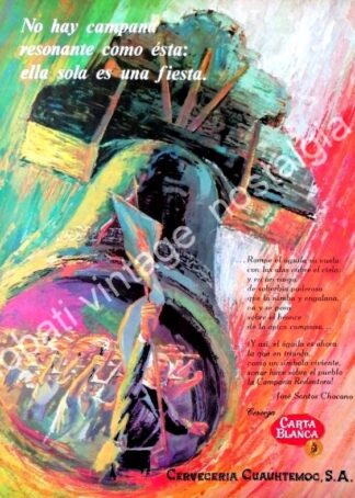CARTEL ANTIGUO ORIGINAL DE CERVEZA CARTA BLANCA FIESTA PATRIA, 1960s. PUBLICIDAD ARTISTICA