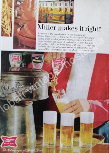 CARTEL ANTIGUO ORIGINAL DE SET DE 3 AFICHES, CERVEZA MILLER AÑOS 60s - Image 4