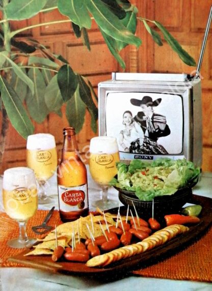 CARTEL ANTIGUO ORIGINAL DE SET DE 3 AFICHES CERVEZA CARTA BLANCA 1970s & 80s - Image 2