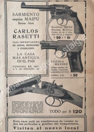 CARTEL ANTIGUO ORIGINAL DE ARMAS RASETI VARIAS 1927, ARGENTINA