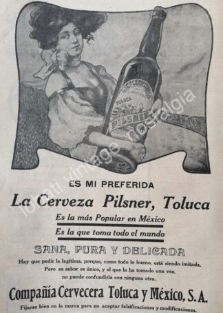 CARTEL ANTIGUO ORIGINAL DE CERVEZA PILSNER 1910 CIA. CERVECERA TOLUCA Y MEXICO / MUY RARO