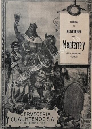 CARTEL ANTIGUO ORIGINAL DE CERVEZA MONTERREY 1910 CERVECERIA CUAUHTEMOC / muy raro