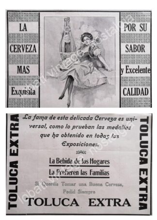 CARTEL ANTIGUO ORIGINAL DE CERVEZA TOLUCA EXTRA 1910 / MUY RARO