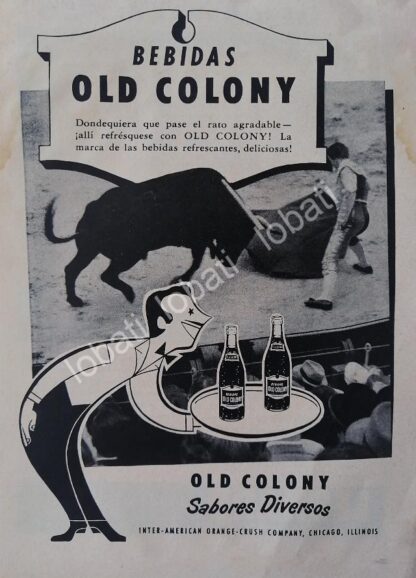 CARTEL ANTIGUO ORIGINAL DE MINI CARTEL REFRESCOS OLD COLONY 1940s / SUPER RARO
