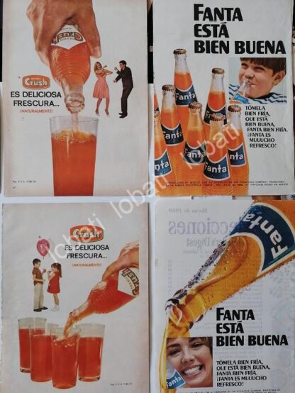 CARTEL ANTIGUO ORIGINAL DE SET DE 4 AFICHES REFRESCOS FANTA, ESTA BIEN BUENA 1969