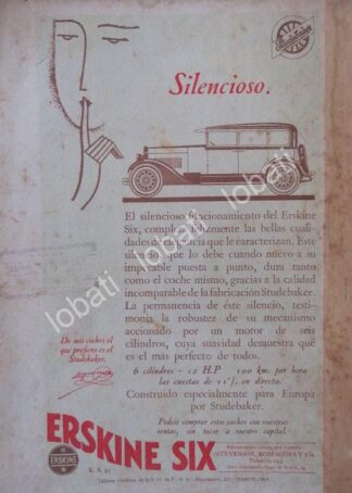CARTEL ANTIGUO ORIGINAL DE AUTOS STUDEBAKER ERSKINE SIX 1926 /127 / RARO