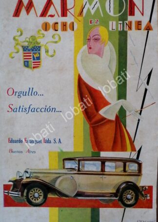 CARTEL ANTIGUO ORIGINAL DE AUTOS MARMON 8, ART NOUVEAU 1930 DIBUJO DE G. FANILLI