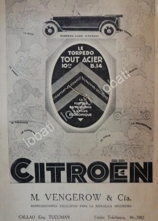 CARTEL ANTIGUO ORIGINAL DE AUTOS CITROEN TORPEDO 1926 /124 / SUPER RARO