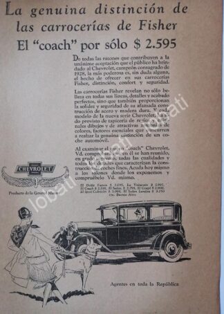 CARTEL ANTIGUO ORIGINAL DE AUTOS CHEVROLET COACH 1927 /123 / MUY RARO