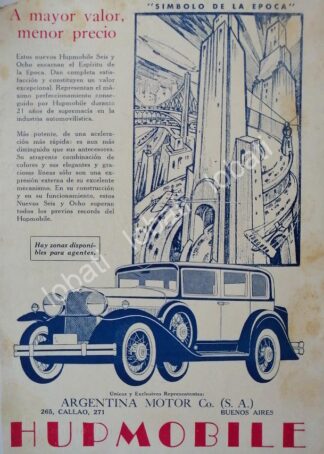 CARTEL ANTIGUO ORIGINAL DE AUTOS HUPMOBILE SEDAN 1927 /117