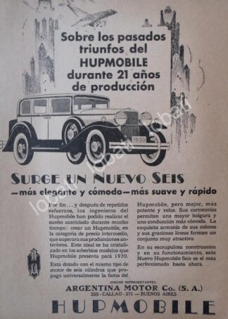 CARTEL ANTIGUO ORIGINAL DE AUTOS HUPMOBILE SEIS 1927 /116