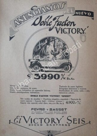 CARTEL ANTIGUO ORIGINAL DE AUTOS DODGE BROTHER VICTORIA SEIS 1927 /113