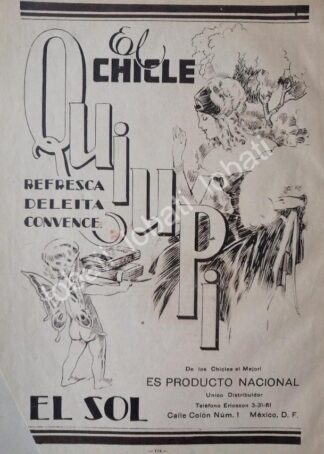 CARTEL ANTIGUO ORIGINAL DE CHICLES QUIUPI 1930s /3 SUPER RARO
