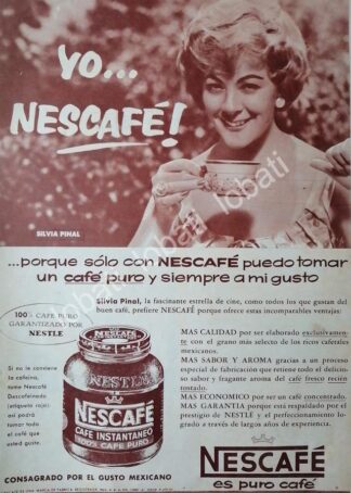 CARTEL ANTIGUO ORIGINAL DE SILVIA PINAL Y CAFE NESCAFE 1960 /CF57 / FEP