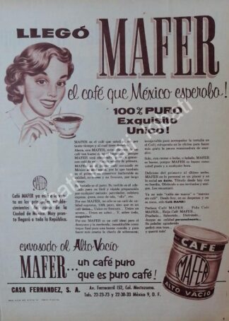CARTEL ANTIGUO ORIGINAL DE CAFE MAFER 1956 /29 / CASA FERNANDEZ / SUPER RARO