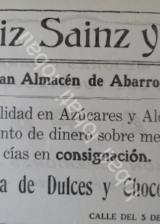 CARTEL ANTIGUO ORIGINAL DE FABRICA DE DULCES ORTIZ SAINZ 1912 /26 / RARO