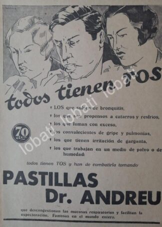 CARTEL ANTIGUO ORIGINAL DE MEDICINA. PASTILLAS DR. ANDREU 1930s /15
