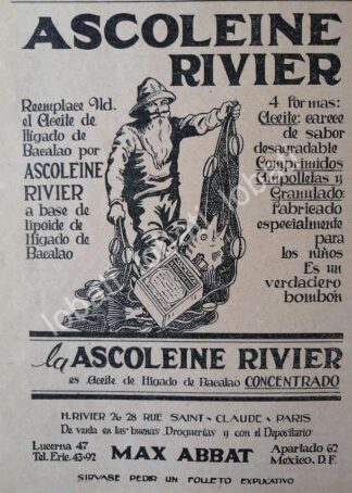 CARTEL ANTIGUO ORIGINAL DE MEDICINA ASCOLEINE RIVIER 1931 DE MAX ABBAT /7 MUY RARO
