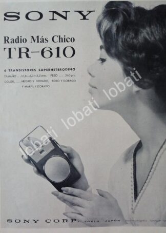 CARTEL ANTIGUO ORIGINAL DE RADIOS SONY DE BOLSILLO TR-610 1960s /156