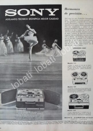 CARTEL ANTIGUO ORIGINAL DE GRABADORAS DE CARRETE SONY 521 Y OTROS 1960s. /150