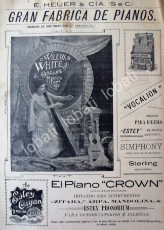 CARTEL ANTIGUO ORIGINAL DE FABRICA DE PIANOS E. HEUER & CIA. 1895. /146 SUPER RARO