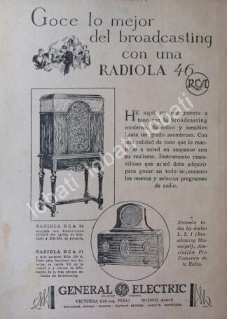 CARTEL ANTIGUO ORIGINAL DE RADIOS RADIOLA RCA - GENERAL ELECTRIC 1926 / 118