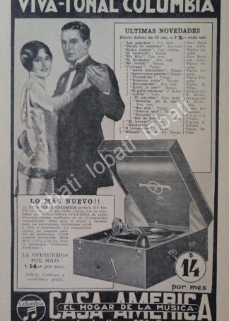 CARTEL ANTIGUO ORIGINAL DE GRAMOFONO COLUMBIA VIVA TONAL 1920s /83