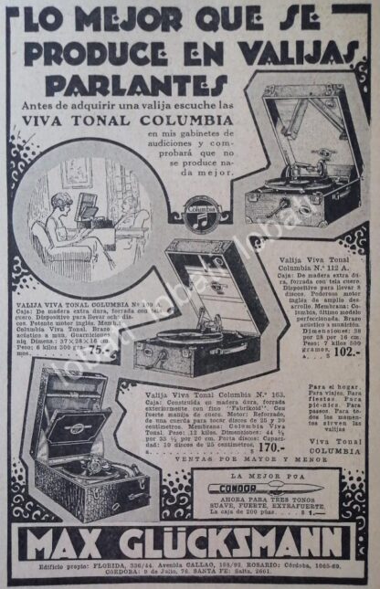 CARTEL ANTIGUO ORIGINAL DE GRAMOFONO COLUMBIA VIVA TONAL, 1926 ARGENTINA /66