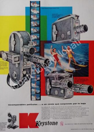 CARTEL ANTIGUO ORIGINAL DE CAMARAS DE CINE 16mm KEYSTONE 1956 /1